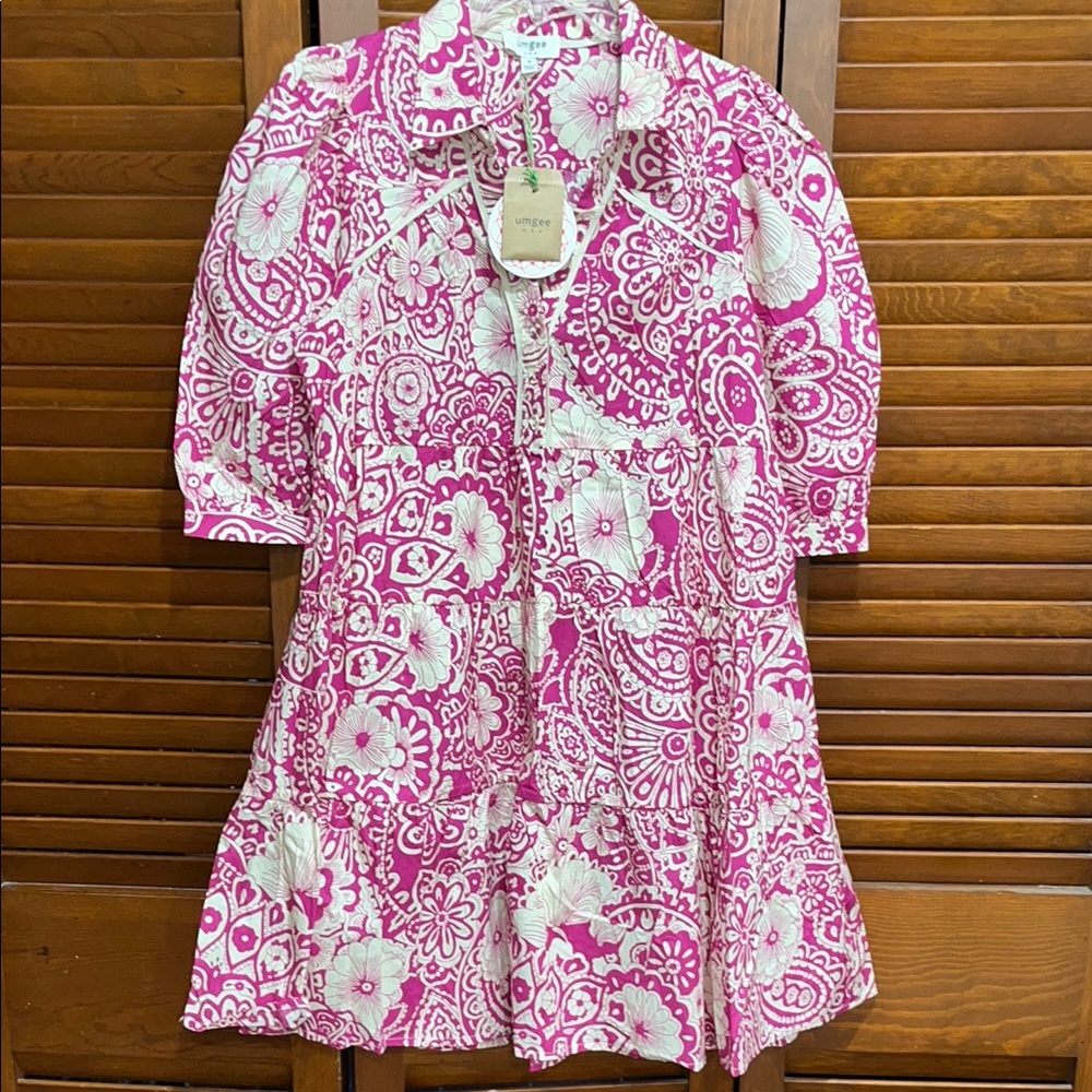 NWT Umgee Mini Dress Raspberry and Cream Floral Patterned Dress - Picture 2 of 12
